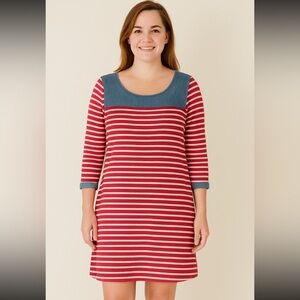 Umgee | 4th of July | red striped denim stretch long sleeve dress